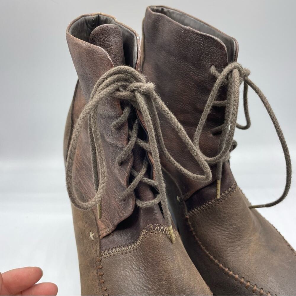 Rag & Bone Brown Leather Combat Wedge Ankle Boots Distressed Womens 9 Lace Up - Picture 9 of 14